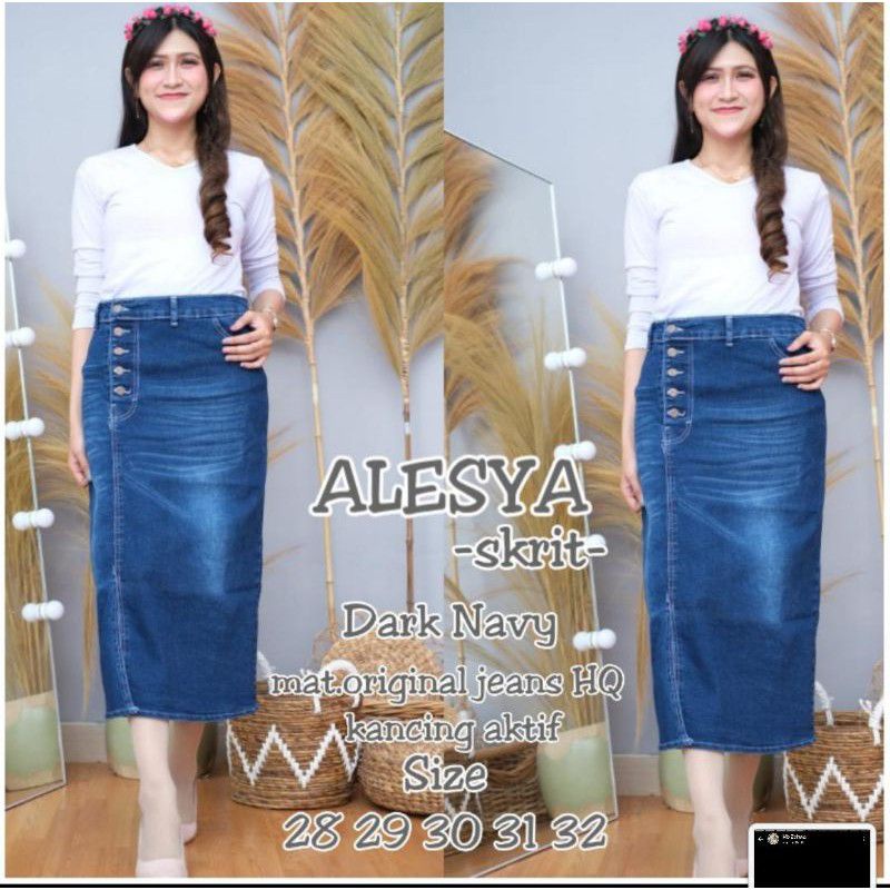 ROK JEANS ALESYA SKRIT KANCING SAMPING // ROK SPAN JEANS
