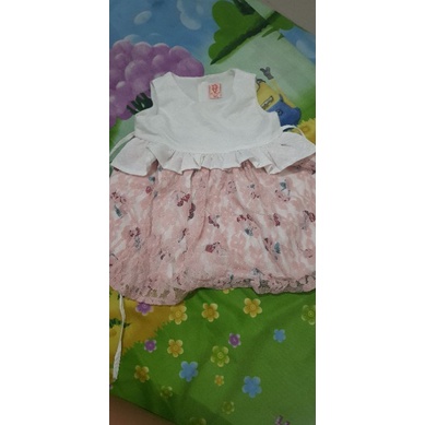 preloved dress bayi pink renda gambar ceri merk sunny baby