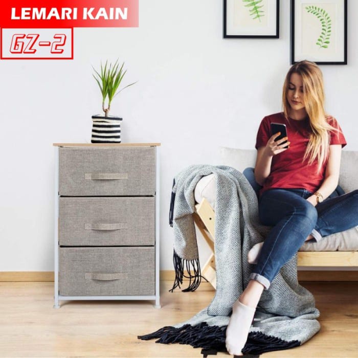 [SPECIAL PRICE]GZ-2 Lemari Laci Kain Linen 3 LACI Rak Lemari Penyimpanan JUMBO Lemari Sisi Ranjang Serbaguna BISA COD