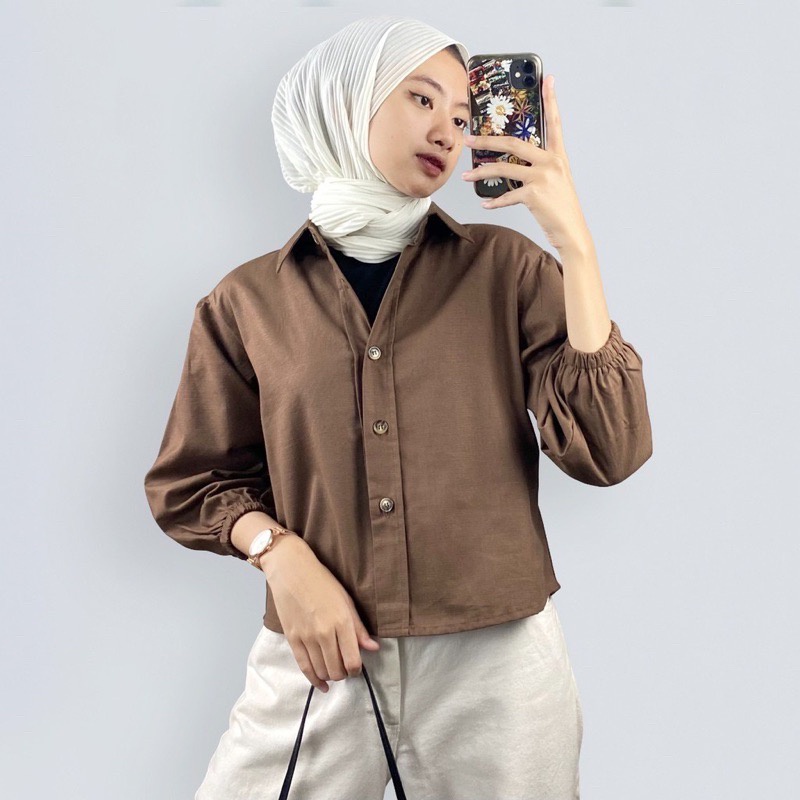 BEFAST - ZRD OOTD Wanita Blouse NINE / ZEFANYA LINEN SHIRT / Blouse Wanita / Pakaian Wanita Casual / Blouse Lengan Panjang / Fashion Wanita Modis / Blouse Kekiniaan Remaja Wanita / Blouse Polos