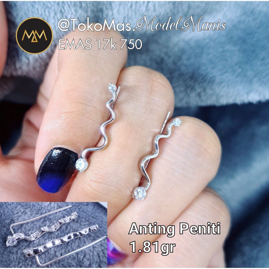 Anting peniti UBS emas putih 750 kadar 17k