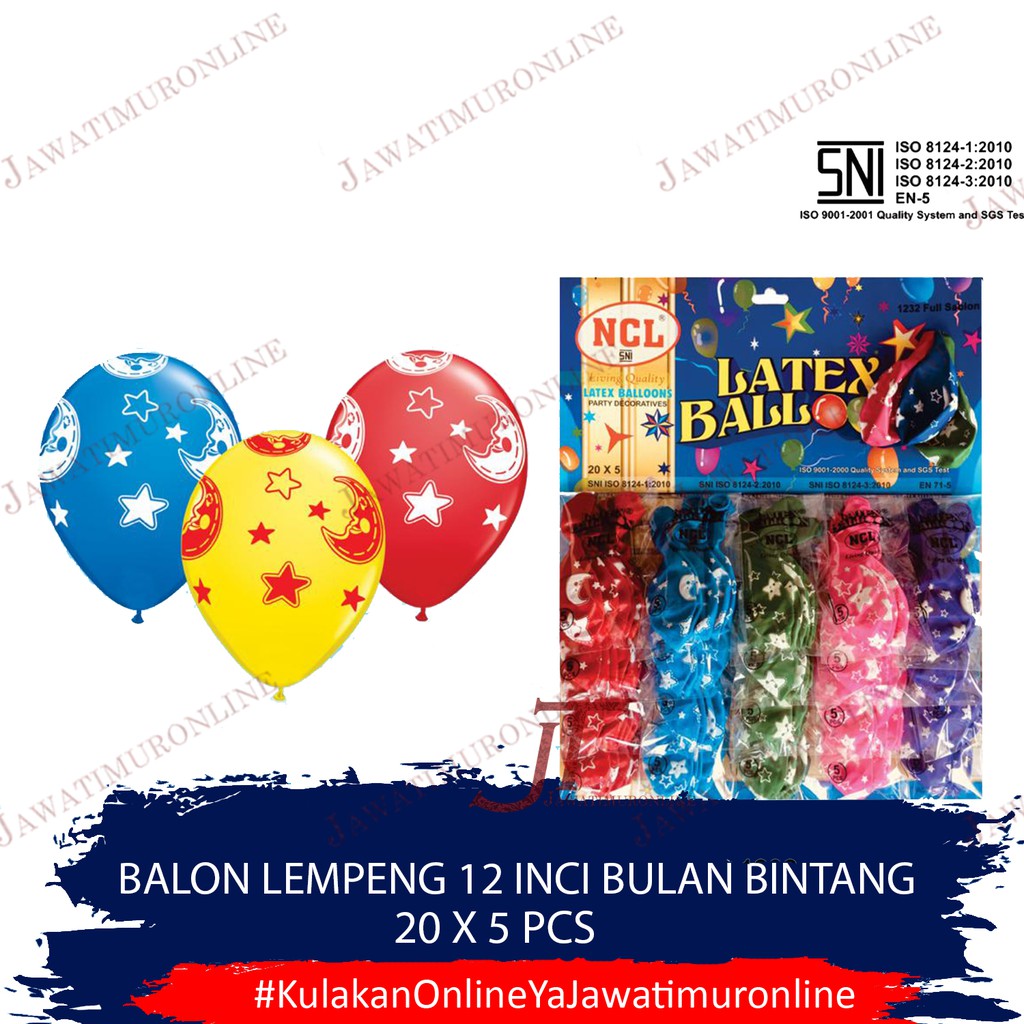 Balon Latex Full Sablon Bulan Bintang 12 INCI Lempengan Balon 12 INCI