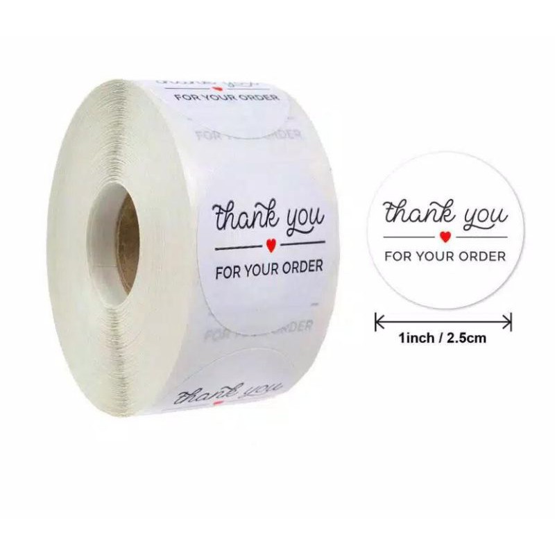 Stiker lebel motif bulat thank you / tempelan stiker tulisan thanks you isi 100 pcs-White