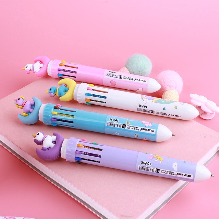 Cartoon 10 Colors Moon Unicorn/Mermaid/Dinosaur/Pig Ballpoint Pens Multi-color Press Ball Pen