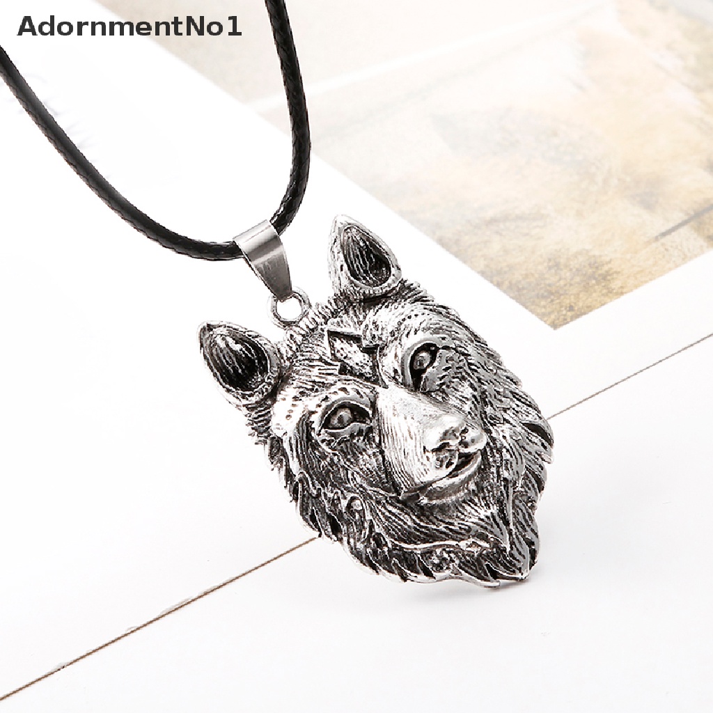 (AdornmentNo1) Kalung Rantai Liontin Kepala Serigala Tibet Warna Silver Untuk Pria