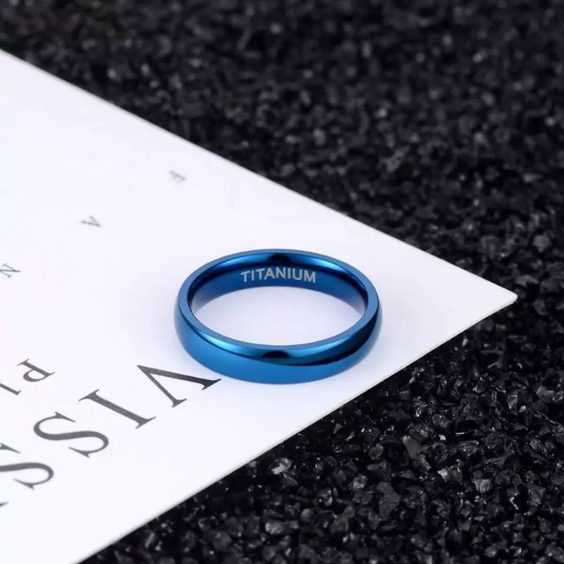 CINCIN TITANIUM POLOS TIPIS WARNA BIRU BAGUS BERKUALITAS CINCIN STAINLESS STEEL WARMA BIRU