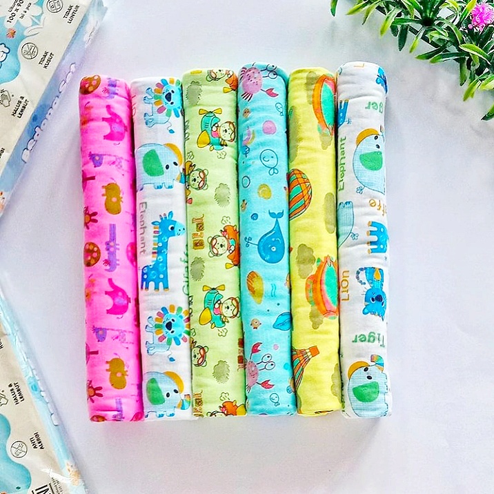 6 PCS Bedong Polos &amp; Motif Rainbow Flower -Bonanza