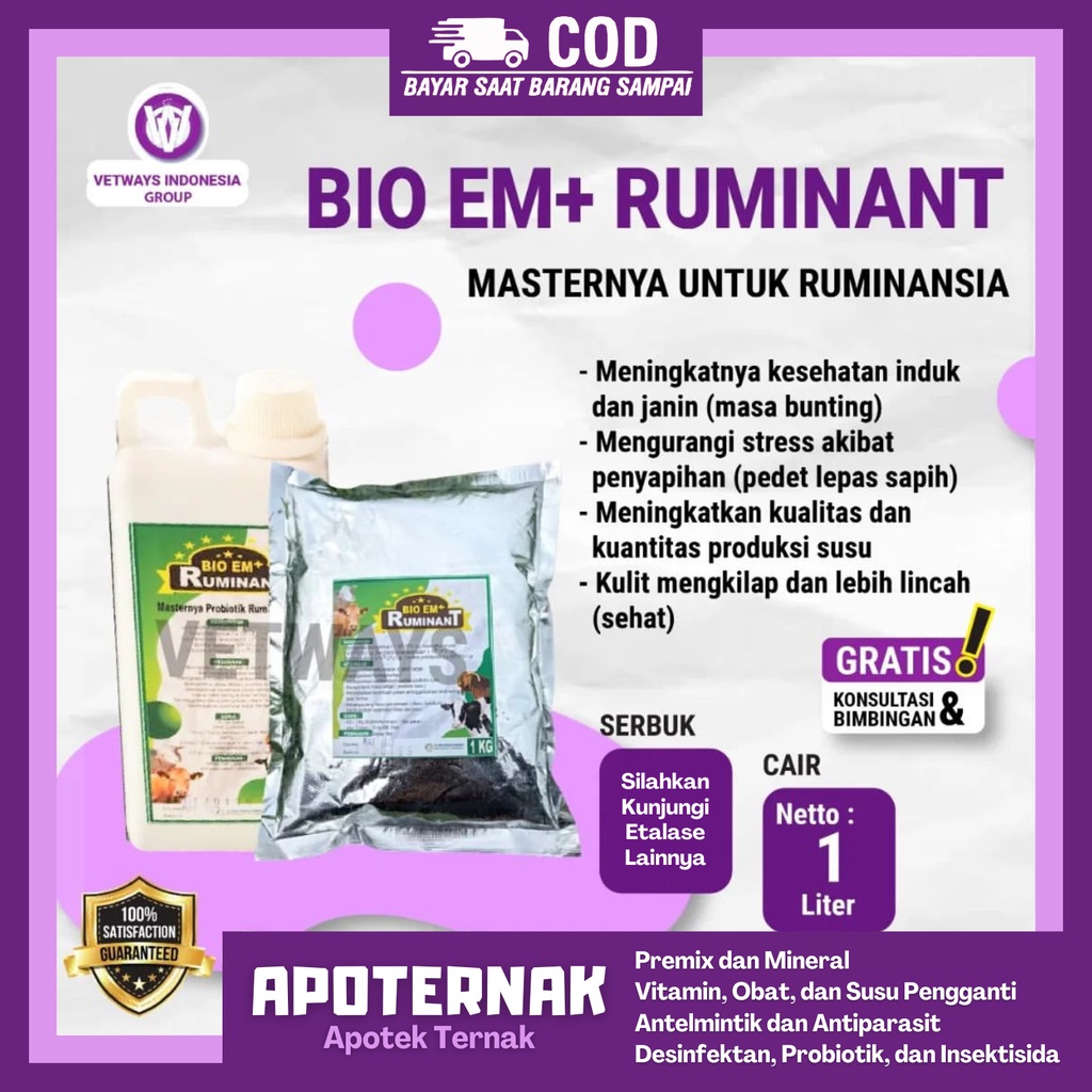 Probiotik Cair Ternak BIO EM+ 1 Liter Ruminant - probiotik sapi - Probiotik Kambing BIO EM+ RUMINANT Cair | Probiotik Fermentasi Pakan Ternak Sapi Kambing Domba | Apoternak