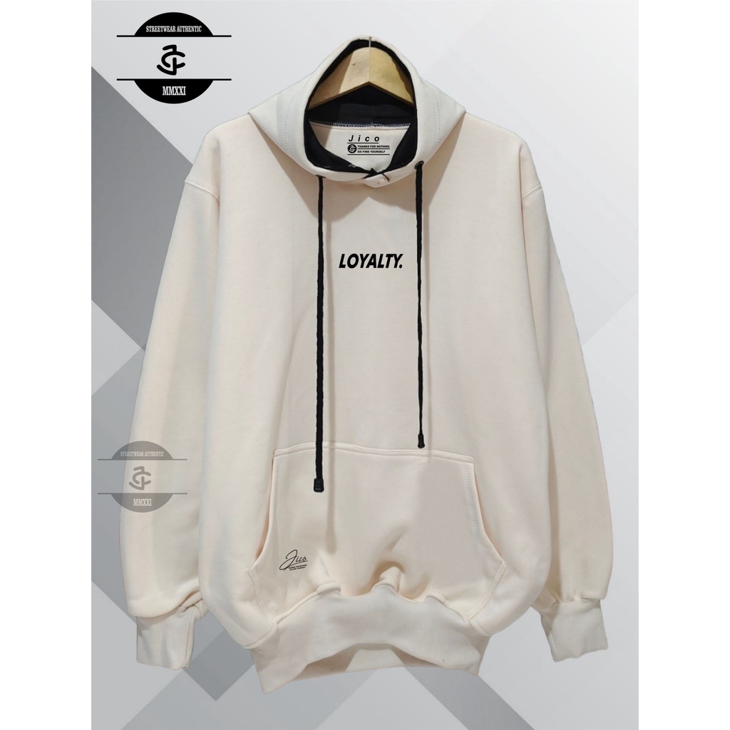 Hoodie Sweater Pria Wanita Oversize Warna Krem List Loyalty Brand Original Distro JICO Kota Bandung