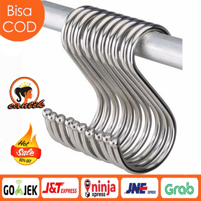 HC Gantungan Serbaguna Hook Huruf S Gantungan Kait Barang Pengait Gantung Kaitan Stainless Steel Cantolan Hanger Besi Baju Panci Sling Chrome Tebal