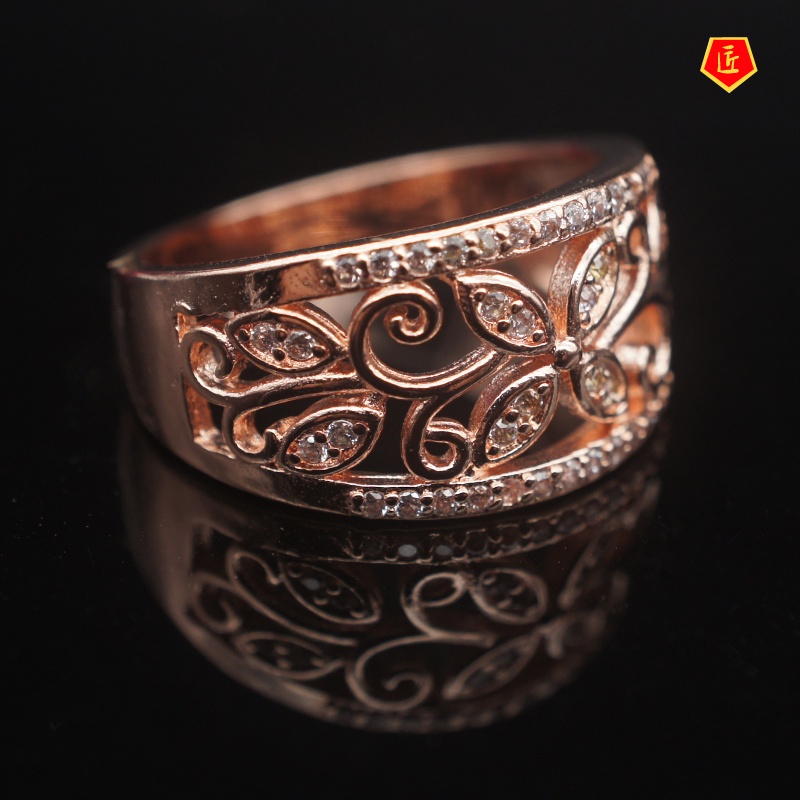 [Ready Stock]Women's Fashion Rose Gold Four-Leaf Clover Hollow Ring