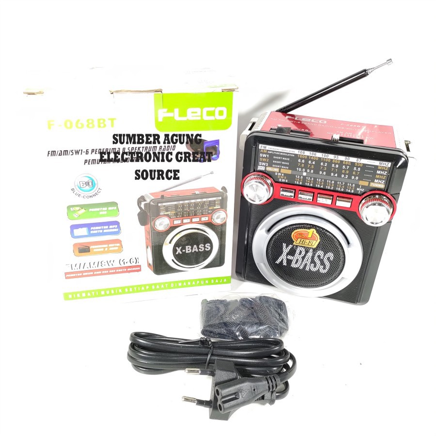 F068BT Fleco Speaker Portable Radiio Putar FM AM SW1-6 8Band MP3 Playe