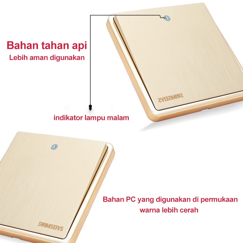 Golden LED Saklar 1/2/3 Gang Child Lock Elegan