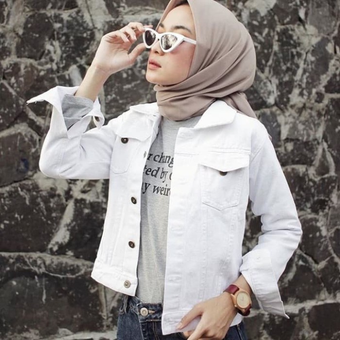 Jaket Wanita JAKET LEVIS PUTIH CROP CEWEK JEANS DENIM WHITE WANITA SLIMFIT BODYFIT - Dongker, M(G3B8