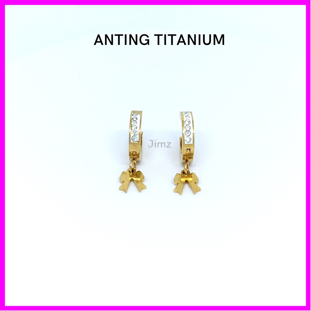 Jimz - Anting Hoop Pita Titanium Asli Zircon Bulat Liontin Korea Anti Karat Anti Luntur Fashion Aksesoris Wanita Nagita Rose Gold Branded stud