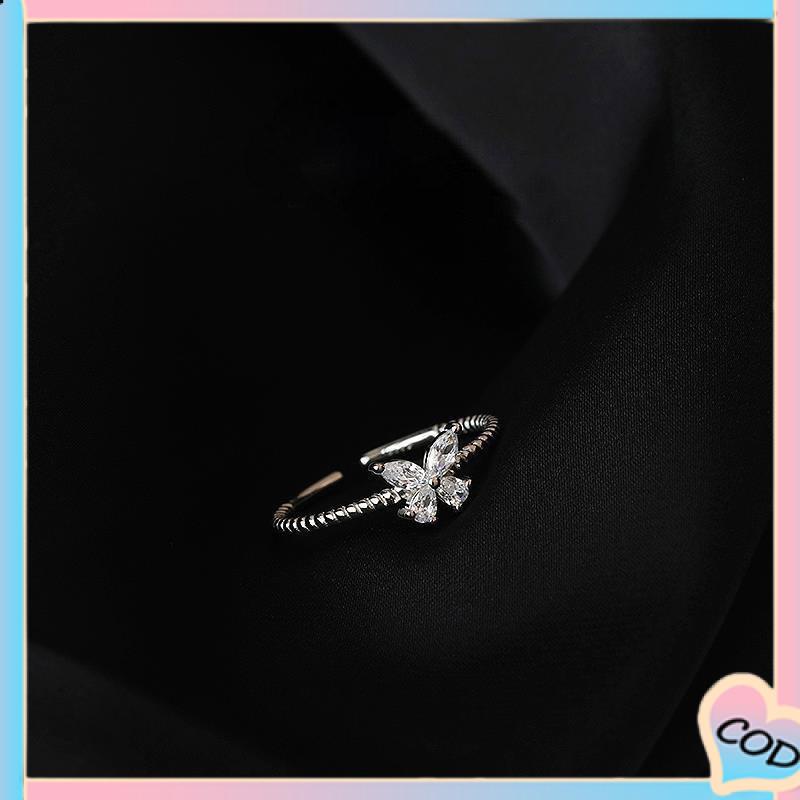 COD❤️ Cincin Model Terbuka Desain Kupu-Kupu Aksen Berlian Untuk Wanita-A.one