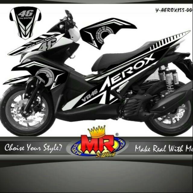 Decal Premium Aerox 155 putih hitam Stiker Sticker Aerox155 desain keren dan elegan 05 spec A
