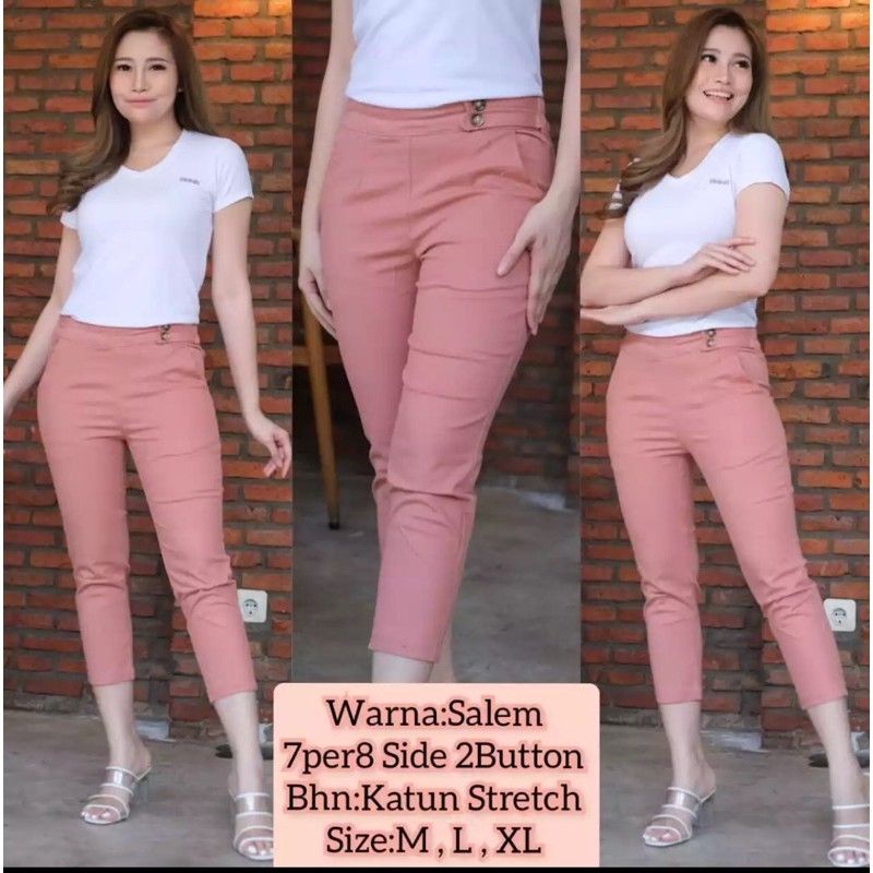 Celana Wanita 7/8 Pant Belt Stretch/ Side button