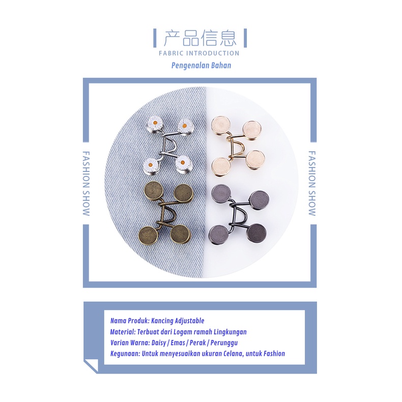Kancing Jepret, Kancing Jeans Kait, Kancing Jeans Adjustable, Pengecil Pinggang Celana Jeans, Kancin