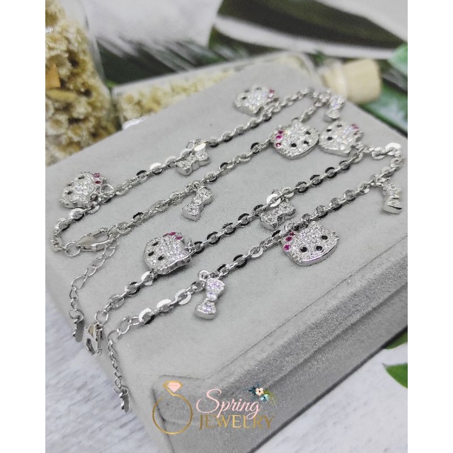 Gelang Perak Wanita Rantai Holo Mainan Hello kitty Pita Silver 925 Asli Lapis Emas Putih