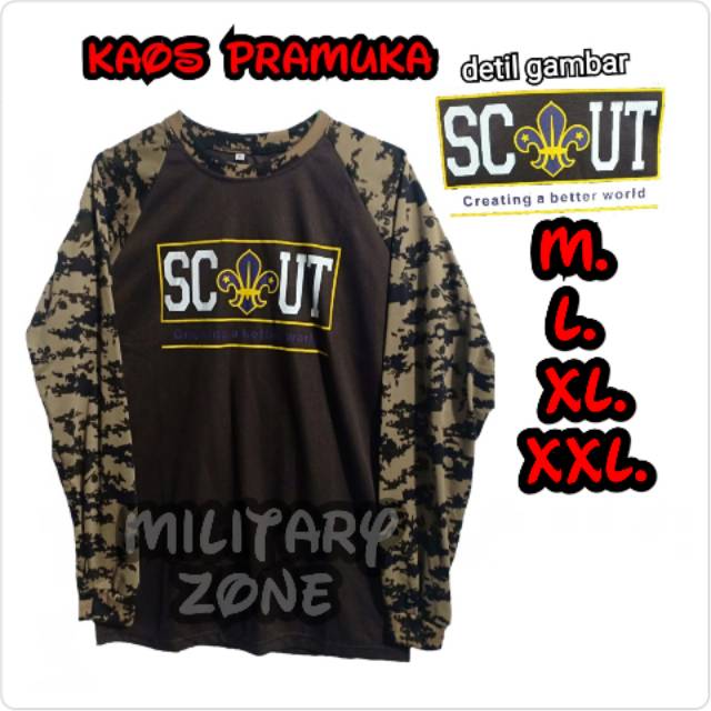 GROSIR BAJU KAOS LORENG PRAMUKA SCOUT RAGLAN SABLON BDU 