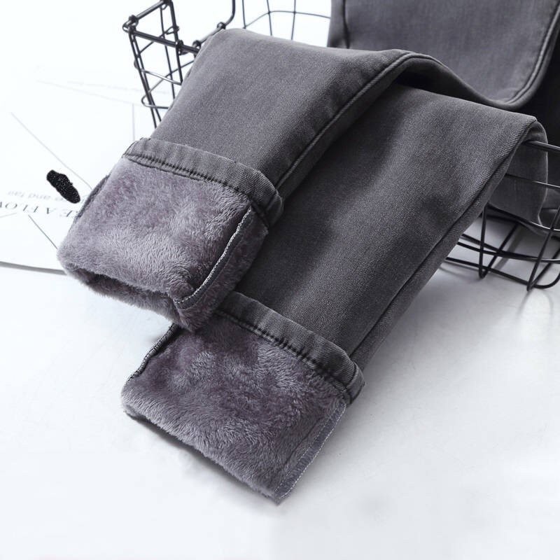  Celana  Panjang Denim Wanita  Model Korea Bahan Velvet Tebal 