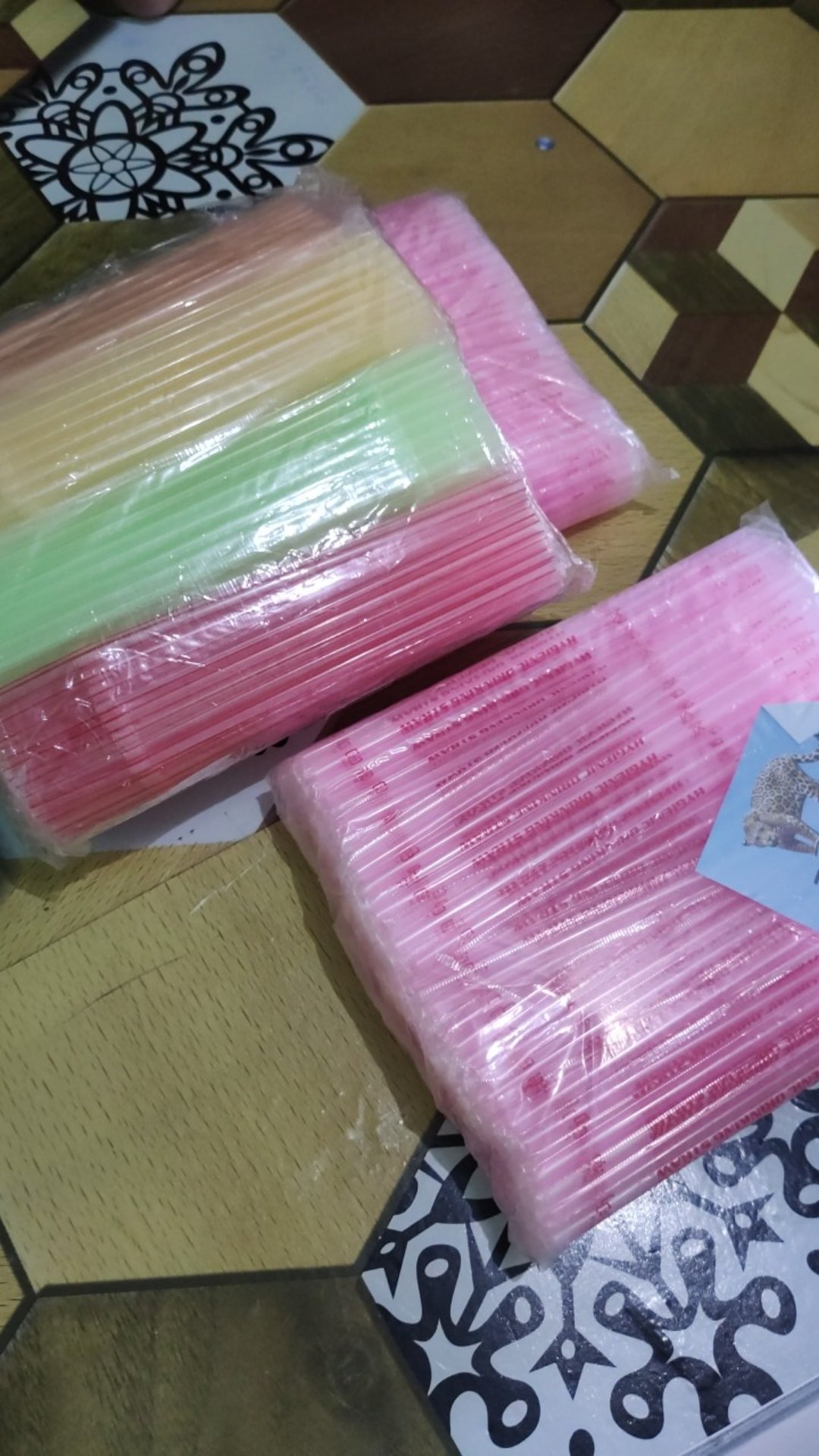 Sedotan Bengkok Spirit (hj) Transparan Garis Warna D=6mm P=24cm