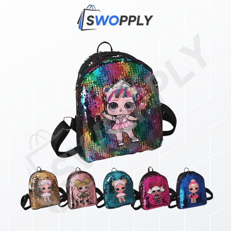 Swopply SW1388 Tas Ransel Anak Karakter LOL Tas Glitter Backpack Sequin Fashion