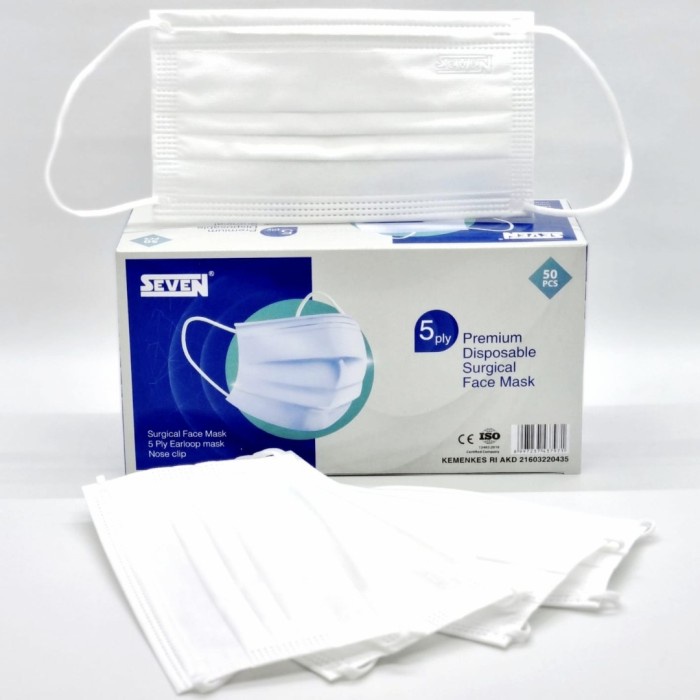 ✨COD✨ Masker Medis / Masker Seven / 5 ply / Kemenkes / 50 pcs - Putih