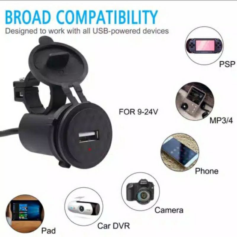 Charger Aki Motor Anti Air Stang Waterproof Casan USB Motorcycle Phone