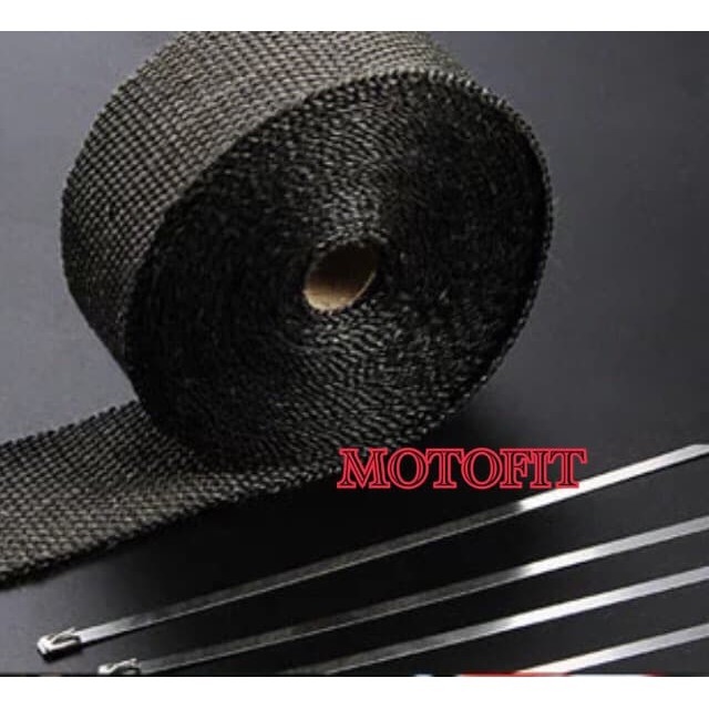 Exhaust Wrap Glass Fiber Hitam Pembalut / Peredam Panas Knalpot