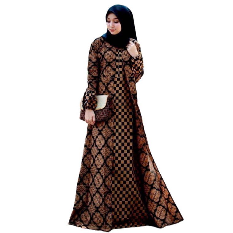 Gamis Batik Dewasa Motif kombinasi Coklat Sogan GB006