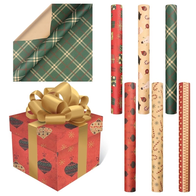 1 Roll Kertas Kraft Motif Santa Claus / Kepingan Salju Untuk Bungkus Hadiah Natal