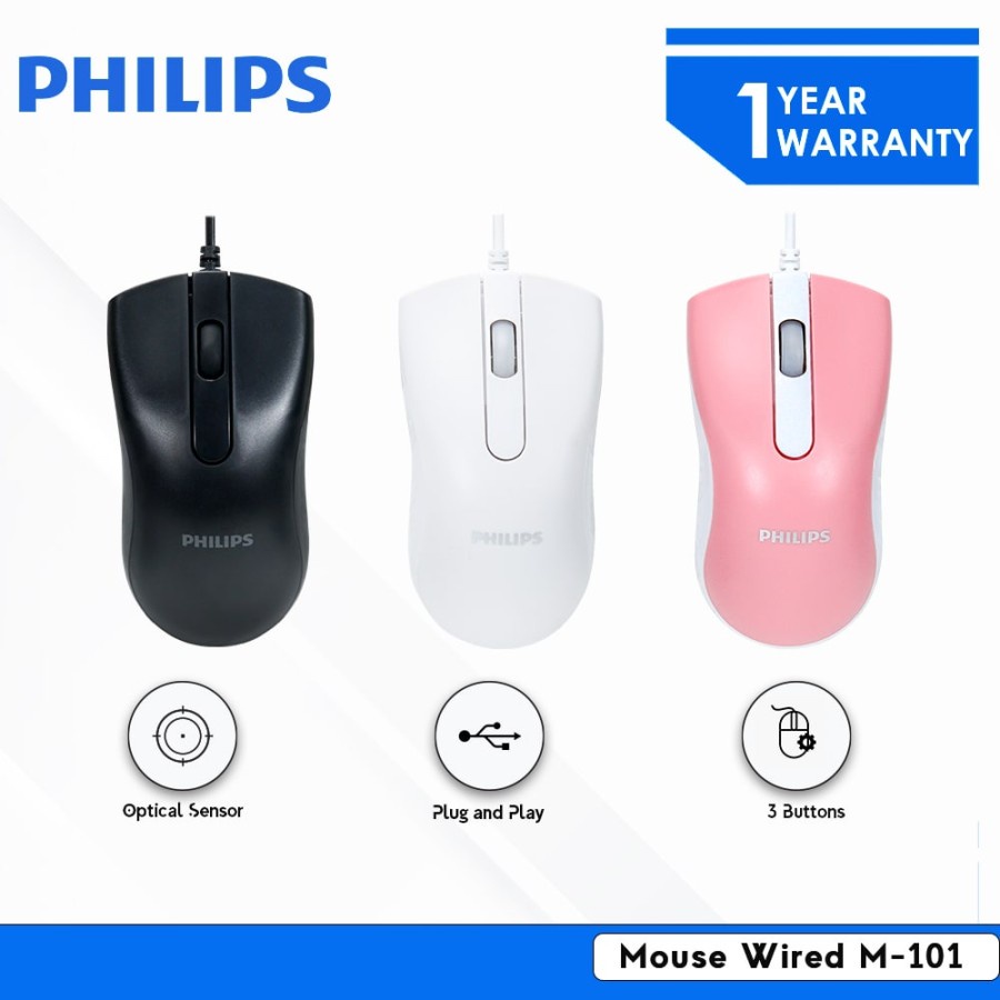 M101 Philips Mouse Wired Ergonomic Design Kabel USB