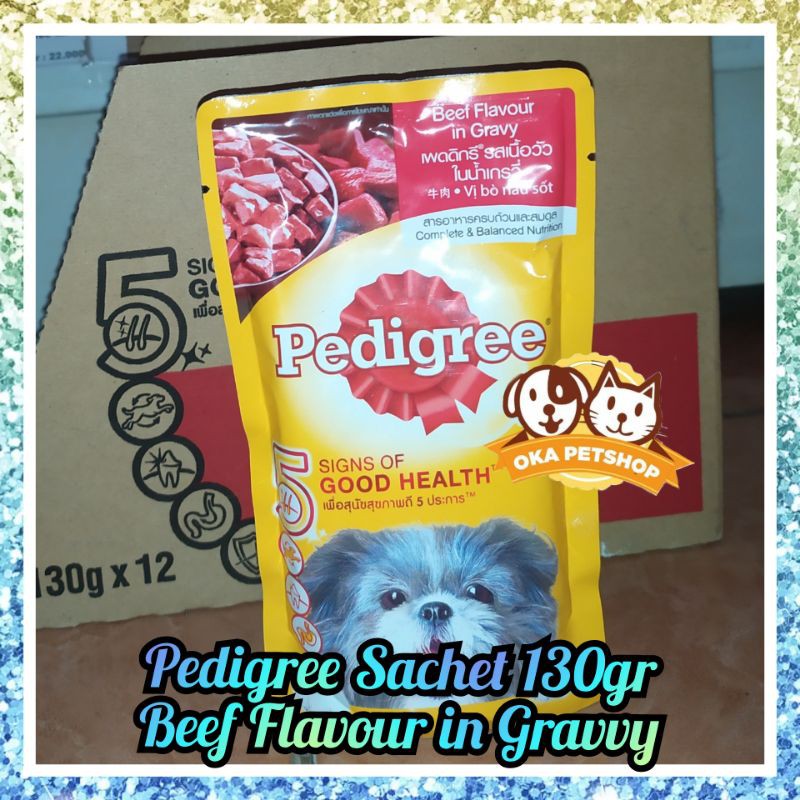 Pedigree beef flavor in gravy sachet 130gr - makanan basah untuk anjing