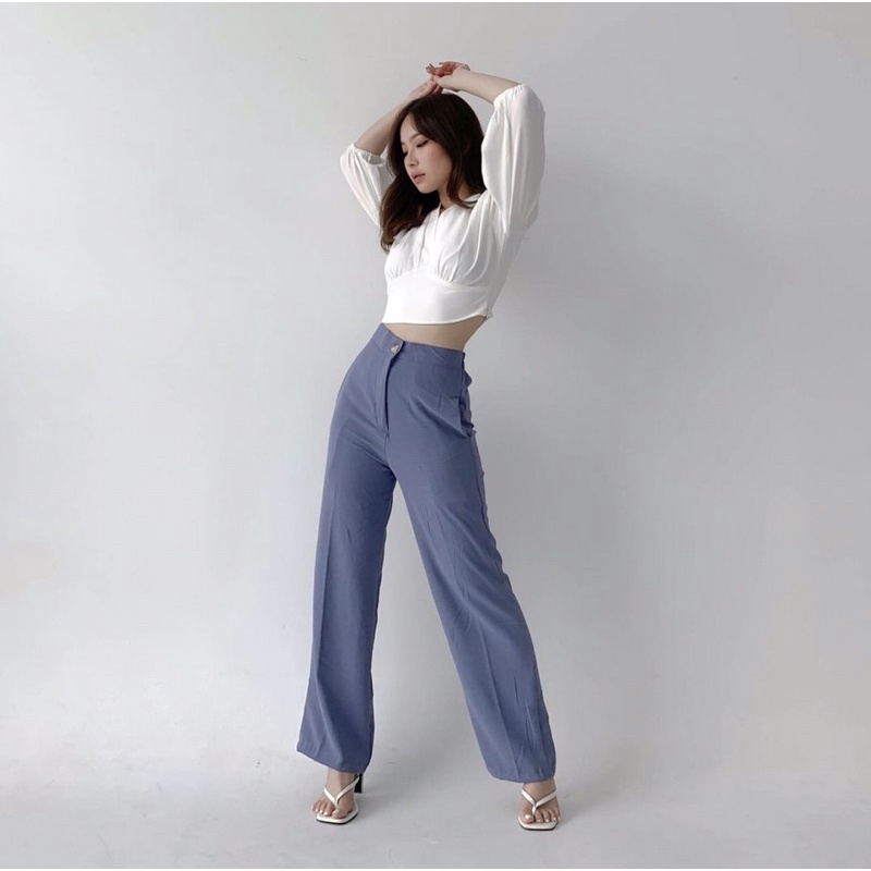 YOONA CRINKLE AND PATTERN PANTS - CELANA KERJA WANITA - CELANA STRAIGHT CUT - CASUAL PANTS - FLOWY PANTS - HADIAH / KADO ULTAH CEWEK