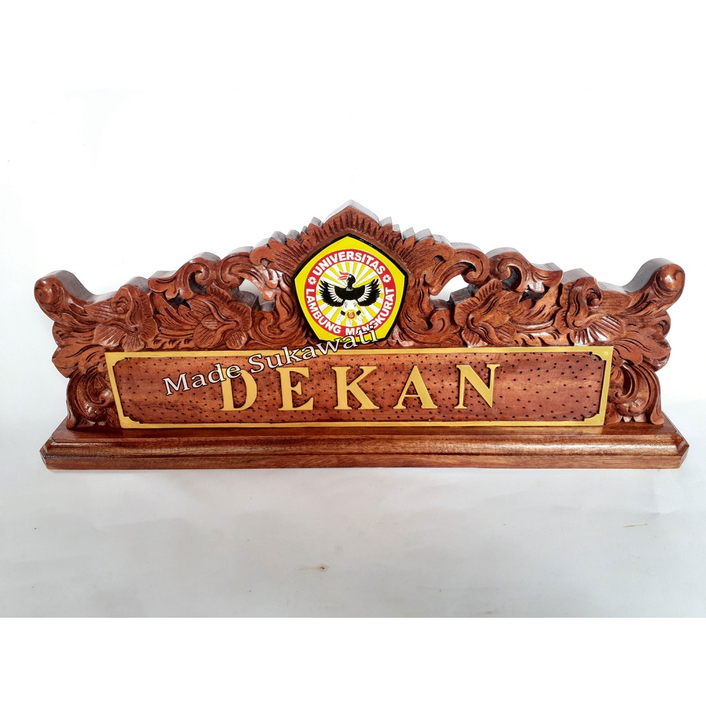 Papan nama meja Flat nameplate kayu kerajinan tangan ukir bali Lambang Logo