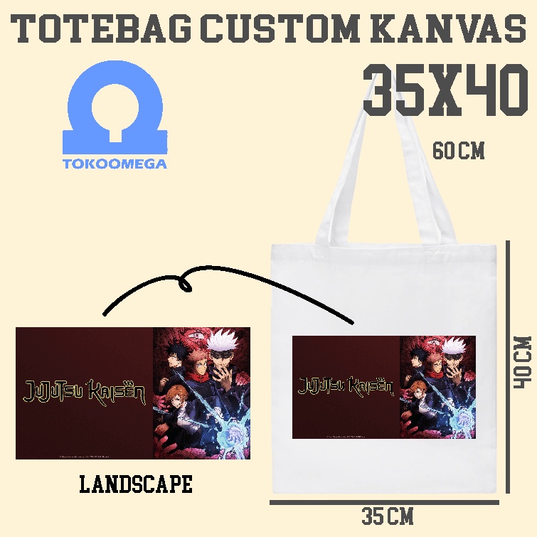 tokoomega Totebag Custom Kanvas Putih Premium 35x40