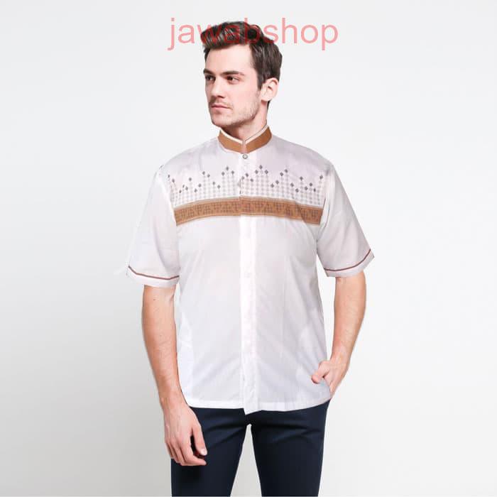 Baju Koko Bordir Putih Kombinasi Coklat