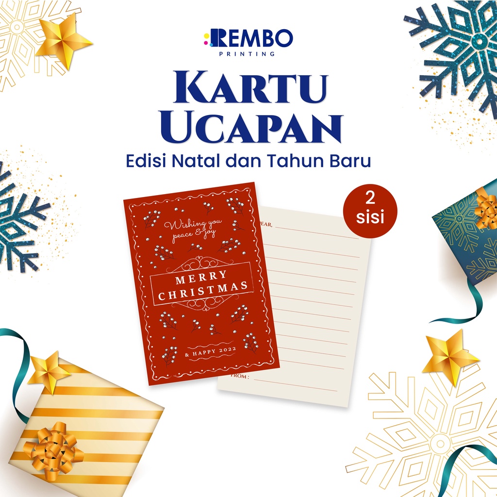 Kartu Ucapan/Thank You/Greetings Card 2 Sisi Potrait Spesial Natal Tahun Baru/Christmas/New Year Custom Cetak Print Murah