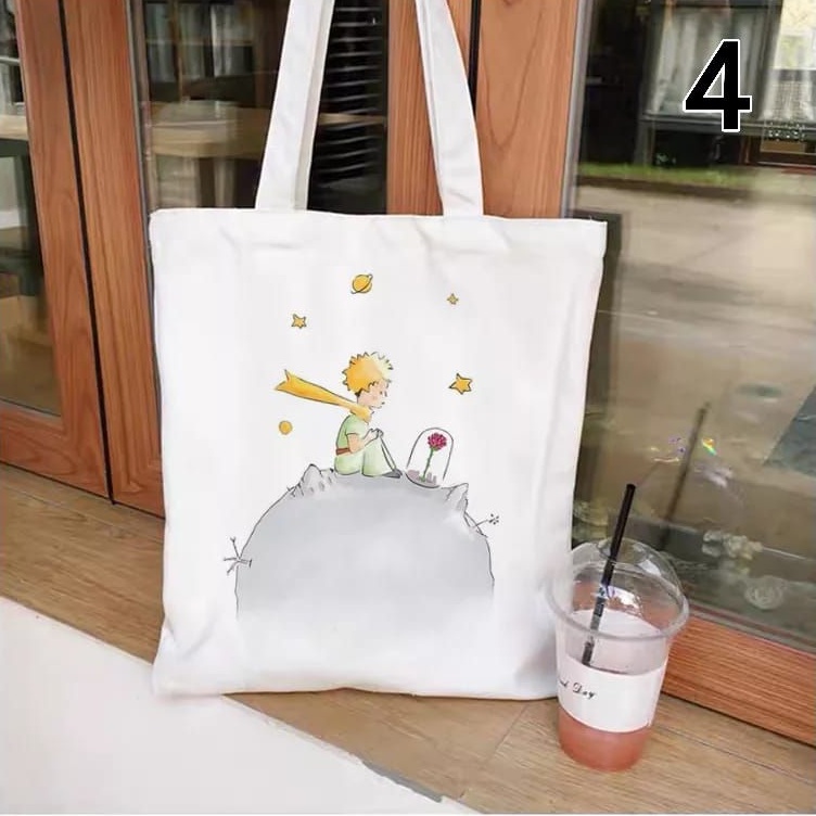 Tas totebag murah banget Tas Belanja Wanita Hadiah Guru Tas Kawaii Cetak Tas Belanja Kanvas Belanja Harajuku Tas Tangan Perempuan Tas Tangan Anak Satu Bahu Pangeran Kecil