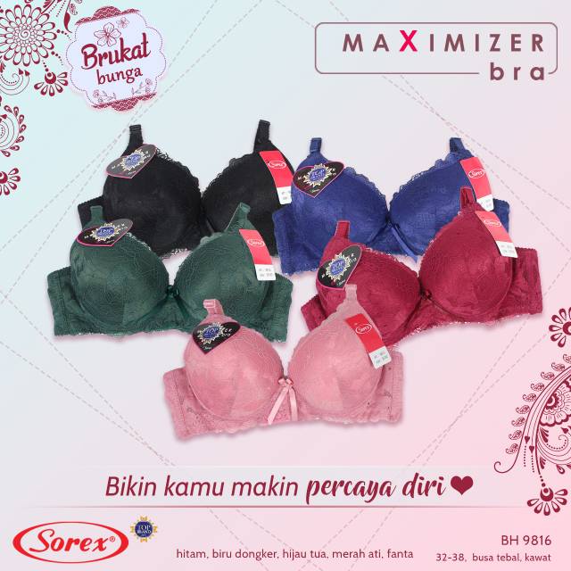 BH WANITA merk sorex motif brukat bunga,warna hitam, biru dongker,merah ati,fanta busa tebal,kawat