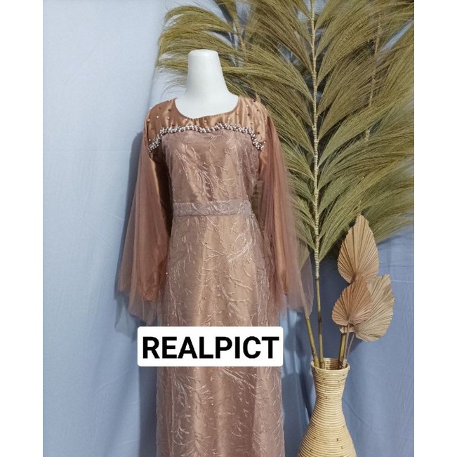 LUNA Dress -  Baju Dress Gamis Kondangan Terbaru Gamis Pesta Mewah 2022 Wanita Syari Busana Muslim Terbaru Modern Maxi Lengan Tutu Jaring Outfit Muslimah Kekinian Model Baru RAYA GAMIS MAXI CEMPAKA AULIA GAMIS TILE TUTU GAMIS BRUKAT Mutiara