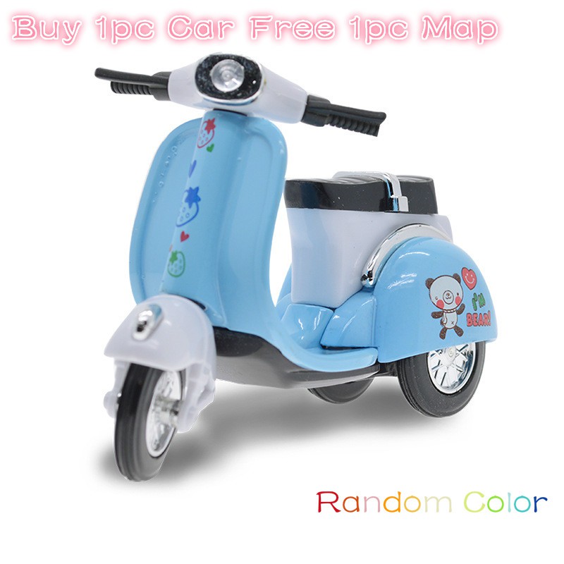  Mainan  Motor  Vespa  Lucu Imut Bahan Alloy Wanra Biru Kuning 