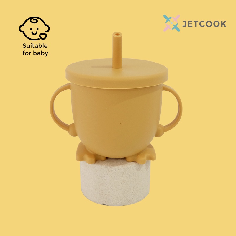 JetCook Baby Silicone Cup with Lid Food Grade BPA Free / Gelas Bayi dengan Tutup dan Sedotan Anti Pecah