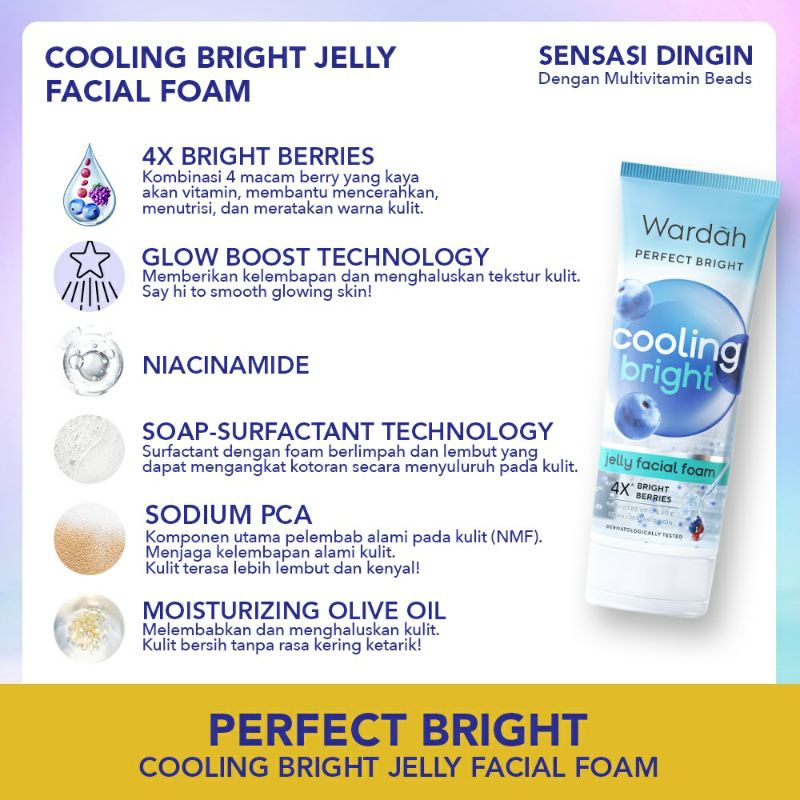 Wardah Perfect Bright Cooling Bright Jelly Facial Foam 100 ml ~ ORIGINAL 100%