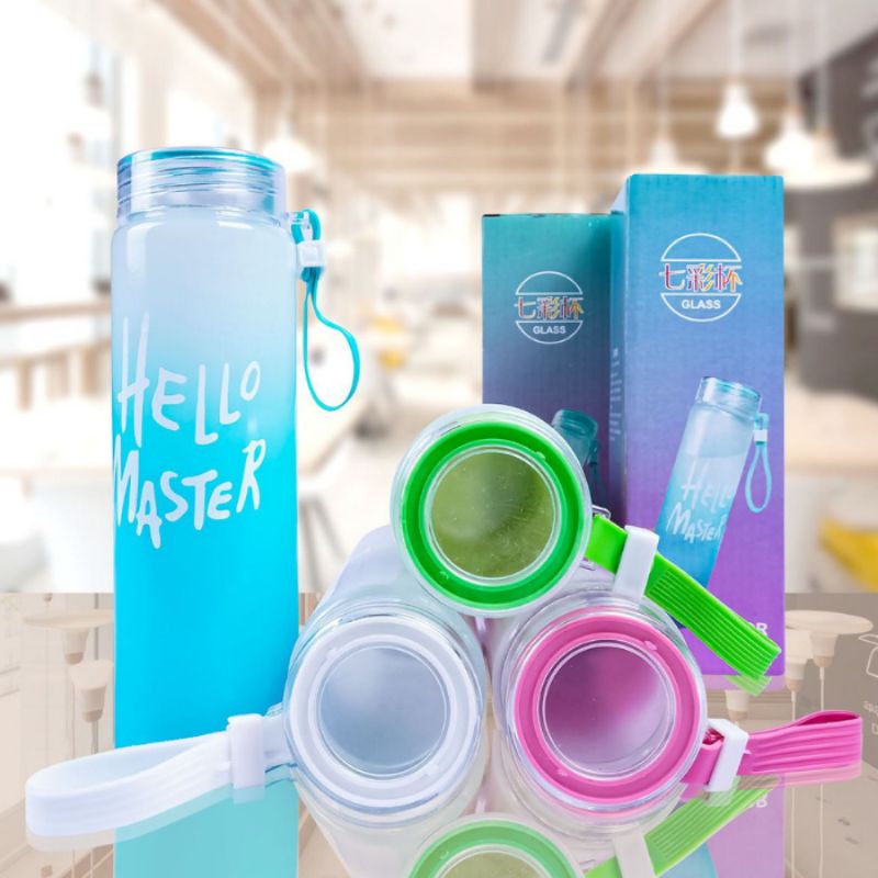 Botol Minum Kaca 480ml Hello Master / Botol kaca Aesthetic