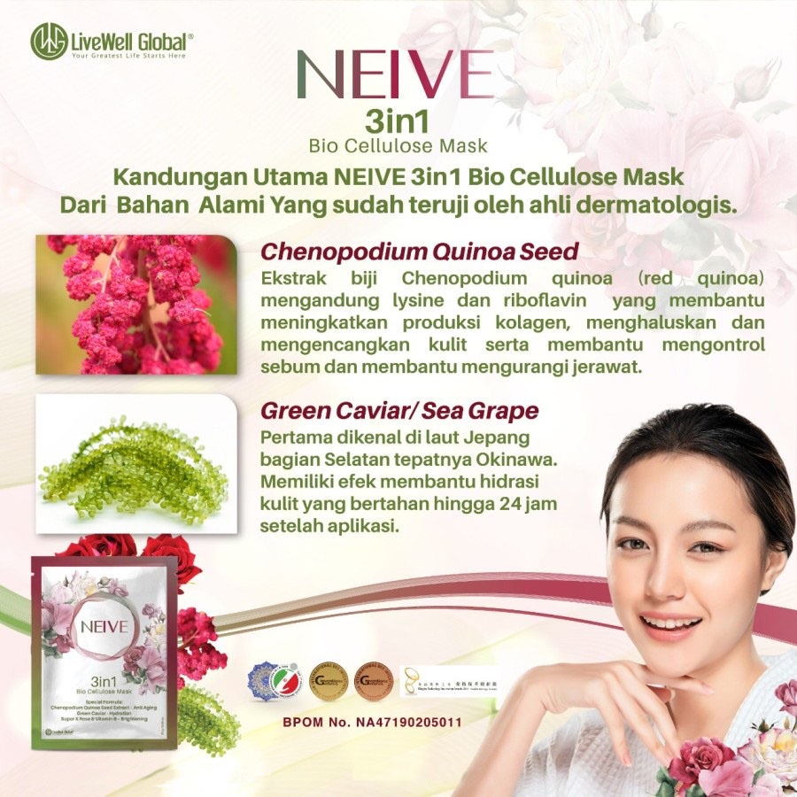 NEIVE 3 IN 1 BIO CELLULOSE MASK / Masker Wajah Premium / Masker Neive