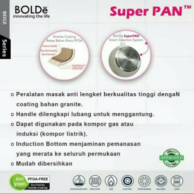 BOLDe Super pan granite + tutup kaca 28cm beige induksi glass lid