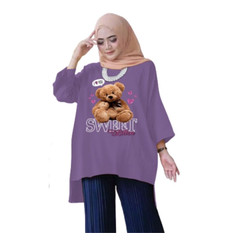 Tunik Wanita Oversize XXL LD 130 Cm Tangan 3/4 Bahan Kaos Babyterry . Baju Wanita Jumbo Atasan Tunik Dewasa Big Size Terbaru 2023 Kekinian Viral Murah Sweet Kitten